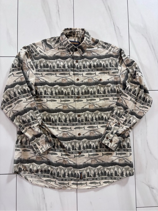 Woolrich Other - Vintage Woolrich Fishing Trout / Forest Print flannel Button Down Shirt size L